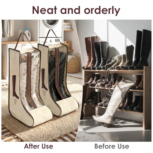 Portable Boots Storage Bag, Beige Dust Proof Boots Protector Carry Bag with Handle Shoe Dust Organizer Packing for Travel and Daily Use(Large) - size: Large
