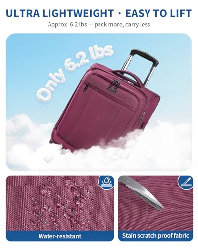 ECOHUB Carry On Luggage Airline Approved, 21 Inch Height Softside Carry On Suitcase with Spring Shock-Absorbing Spinner Wheels, Lightweight Travel Luggage with TSA Lock, Fits 22x14x9 Carry-On Bag - color: Red