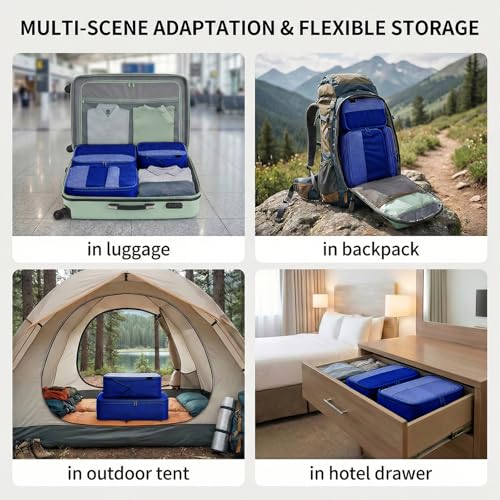 4 Piece Compression Packing Cubes for 3–7 Day Travel, Space Saving Travel Organizers with Breathable Mesh, Double-Zipper Packing Cubes for Carry-On & Suitcases (Blue) - color: Blue