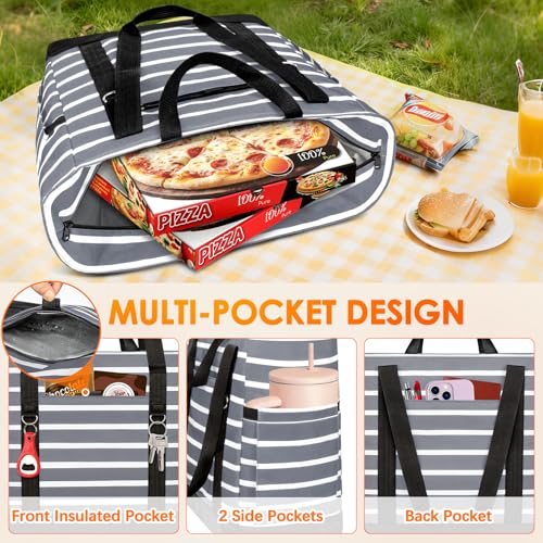 Cooler Bag Insulated, Soft Side Cooler, Reusable Grocery Bags with Zipper Closure, Thermal Leakproof Large Insulated Tote Bag for Hot/Cold Food for Grocery, Beach, Travel, Picnic - color: Gray and White
