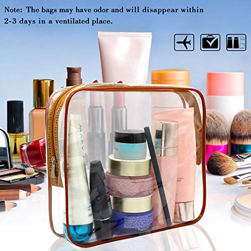 APREUTY Clear Makeup Bags, TSA Approved 6Pcs Cosmetic Makeup Bags Set Clear PVC w/Zipper Handle Portable Travel Luggage Pouch Airport Airline Bags Bathroom (Coffee) - color: Coffee-6PCS(Large+Medium+Small)