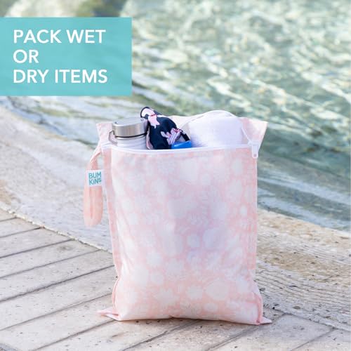 Bumkins Wet Bag and 3-Pack Clear-Sided Travel Pouches, Waterproof Organizer for Toiletries, Gym Clothes, Swim Gear, Shoes, Accessories, TSA Compliant Packing Set - Pink Lace - 4 Pack - color: B1 Pink Lace-4