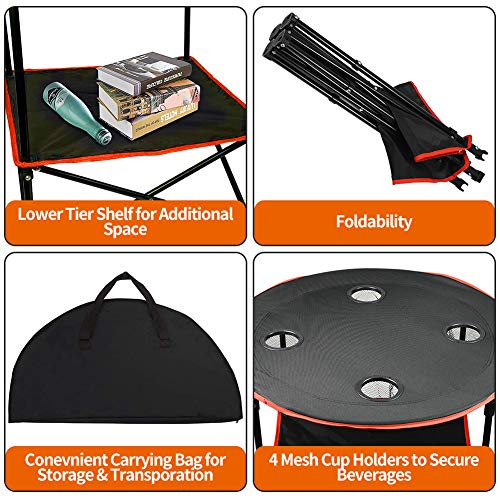 Camping Table Portable Folding Camping Side Table for Outdoor Picnic, Beach, Games, Camp, & Patio Tables Folding with 4 Cup Holders & Carry Case for Travel & Storage, Premium 600D Canvas& Steel Frame | 600D Canvas with Carry Case for Travel & Storage, For