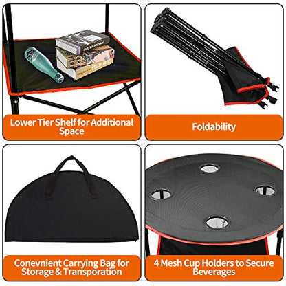 Camping Table Portable Folding Camping Side Table for Outdoor Picnic, Beach, Games, Camp, & Patio Tables Folding with 4 Cup Holders & Carry Case for Travel & Storage, Premium 600D Canvas& Steel Frame | 600D Canvas with Carry Case for Travel & Storage, For