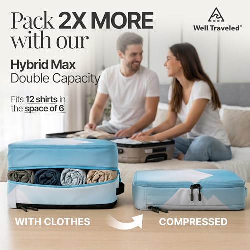 Well Traveled 8 pcs Compression Packing Bags Cubes Set with HybridMax Double-Capacity Design - Packing Cubes for Travel Compression to Maximize Limited Luggage Space, Vista - color: Vistas, size: 8-piece