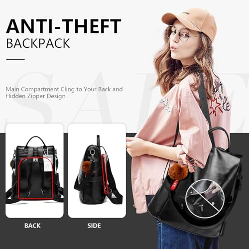 CHERUTY Women Backpack Purse PU Leather Anti-theft Casual Shoulder Bag Fashion Ladies Satchel Bags - color: Black, size: Medium