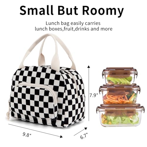Lunch Bag Women Lunch Box for Women Adult Cute Insulated Lunch Bag Small Cooler Lunch Tote Bags for Work Picnic Travel (Black-White Plaid) - color: Black-White Plaid