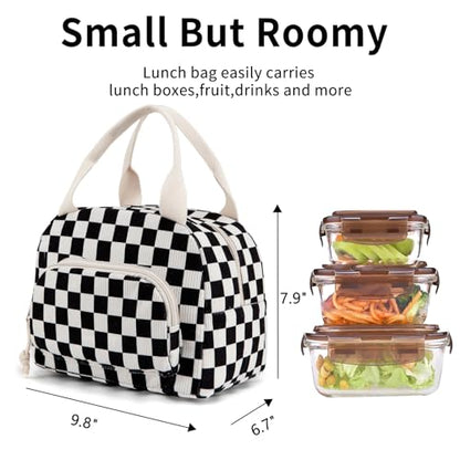 Lunch Bag Women Lunch Box for Women Adult Cute Insulated Lunch Bag Small Cooler Lunch Tote Bags for Work Picnic Travel (Black-White Plaid) - color: Black-White Plaid