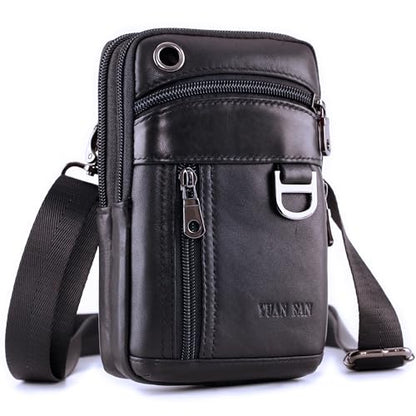 Small Mens Leather Satchel Cell Phone Holster,Vertical Belt Clip Cellphone Pouch,Purse Waist Bag Fanny Pack Compatible with Google,Zipper Phone Bag for Work,Hike - color: Black