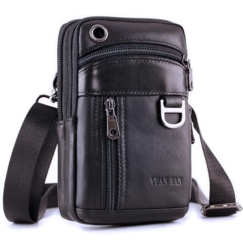 Small Mens Leather Satchel Cell Phone Holster,Vertical Belt Clip Cellphone Pouch,Purse Waist Bag Fanny Pack Compatible with Google,Zipper Phone Bag for Work,Hike - color: Black