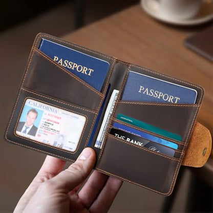 Polare Full Grain Leather Slim and Soft RFID Blocking wallet For Men Snap Bifold Travel Wallet Passport Holders 2 Passports (Dark Brown) - color: Dark Brown