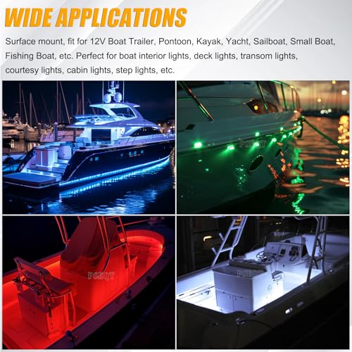 PSEQT 4Pcs 4LED RGBW Boat Courtesy Lights, 4-color 3.8'' Oval Waterproof Marine Interior Deck Transom Stern Navigation Lights for Pontoon Fishing Boat Bass Sailboat Kayak Yacht - size: Pack 0f 4