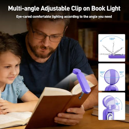 VAVOFO USB Rechargeable Book Light, Blue Light Blocking, Amber Light Clip On Bookmark Shaped Reading Light, Eye Care 6 LEDs Book Light for Bookworms Reading in Bed (Dark Purple) - color: Dark Purple