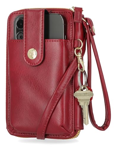 Mundi Jacqui RFID Crossbody Wallet for Women, Vegan Leather Small Travel Handbag with Phone Holder, Compact Organizer with Card Slots and Removable Strap, Vacation Purse in (Red) - color: (Red)