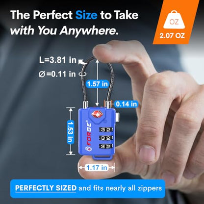 Bright Colors, TSA Approved Cable Luggage Locks 2 Pack Blue, Re-settable Combination with Alloy Body - color: Blue 2 Pack