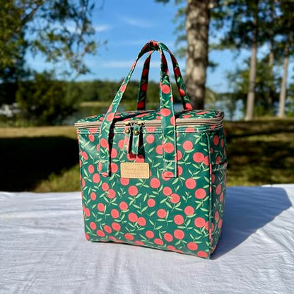 Kwang Min Fruit Insulated Lunch Bag for Women,Reusable Lunch Box,Large Cooler for Office,Picnic Outdoors,Waterproof Fabric,Ideal Summer Trip Bag (Cherry Green) - color: Cherry Green