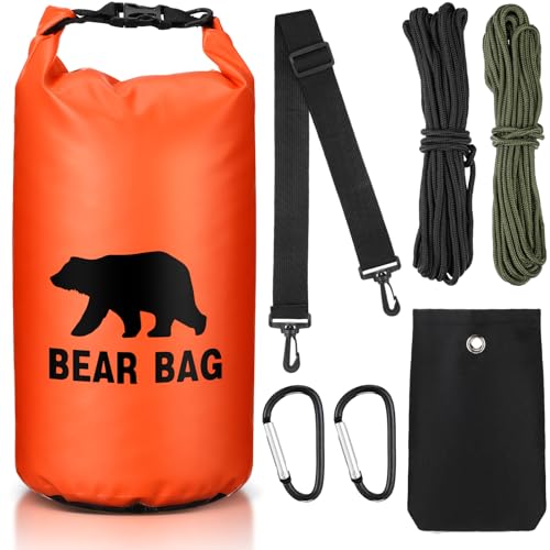 Foilswirl 1 Set Bear Food Bag for Camping Ultralight Food Hanging System Includes Waterproof Bear Bag, Nylon Ropes, Hooks for Camping Backpacking - color: Orange, size: 20 L