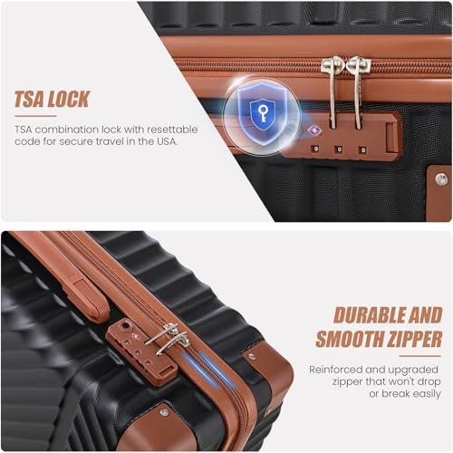 Cosbarn Carry On Luggage 22x14x9 Airline Approved, Hardside 20 Inch Carry on Suitcases with Wheels, Hard Shell ABS Lightweight Carry on Luggage Set, Travel Suitcase Set with TSA Lock, Black - color: Black, size: 3 Piece Sets (20/BP/TB)