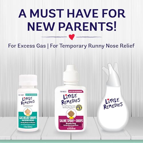 Little Remedies New Baby Essentials Kit with Saline Nasal Spray, Diaper Rash Cream, Gas Relief Drops, Gripe Water & More, Safe for Newborns