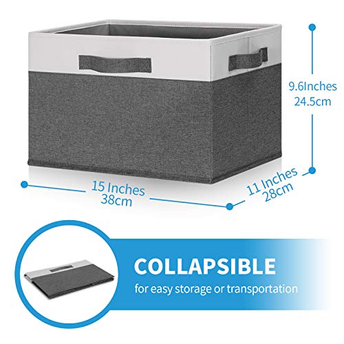 GhvyenntteS 6 Pack Fabric Storage Bins, 15x11x9.6 inch Closet Storage Bins for Shelves with 3 Handles, Foldable Storage Baskets for Shelves, Sturdy Closet Organizers and Storage - color: Grey & White, size: Large-6 Pack