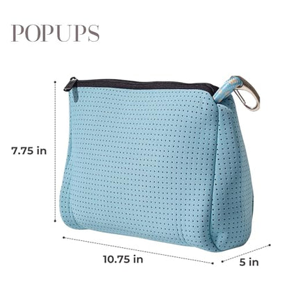 POPUPS Large Makeup Bag with Zipper - Waterproof Neoprene Cosmetic Bag 7.7 x 10.75 x 5 inches - Pouch Sky Blue - color: Basic Sky Blue