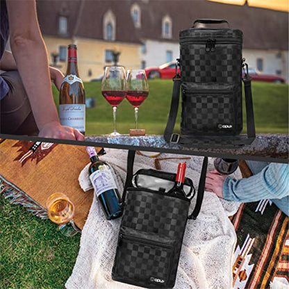 opux Wine Bag 2 Bottle Wine Tote Carrier, Insulated Wine Cooler Bag for Travel Picnic, Leakproof Portable Bottle Padded Case, Wine Gifts For Women Men Wine Lovers Christmas, Black - color: Black