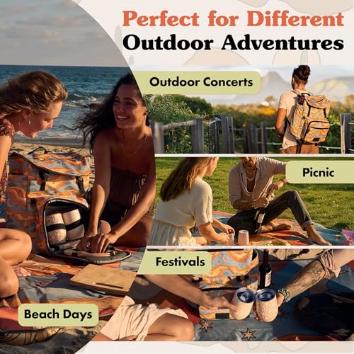 Lax & Daisy Travel Picnic Backpack for 2 Persons - 14 Piece Set Cooler Bags Insulated for Beach, Camping, Hiking & Parks with Blanket, Tumblers, Plates, Gold Cutlery & Cutting Board (Sun Moon Print) - color: Starry Seas