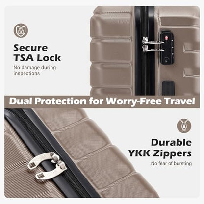 Coolife Luggage Sets, 3 Piece Hard Shell Suitcase Set with Spinner Wheels, Expandable Large Checked Luggage, Lightweight Rolling Carry On with TSA Lock Brown - color: brown, size: 3 Piece Set (20in/24in/28in)