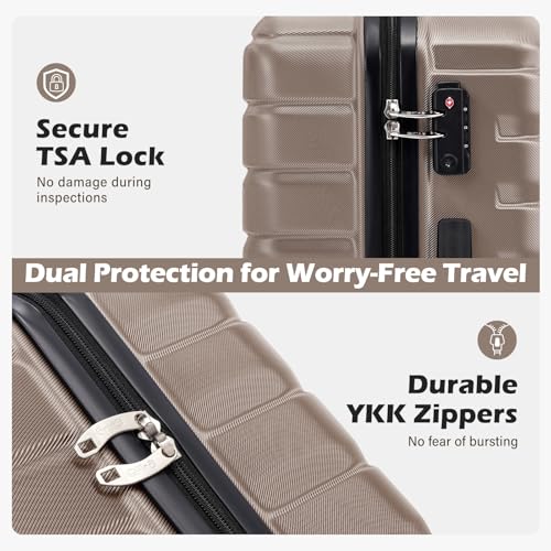 Coolife Luggage Suitcase Carry on Hardside PC+ABS Spinner TSA Lock Telescopic Handle - color: brown, size: Large(28in)