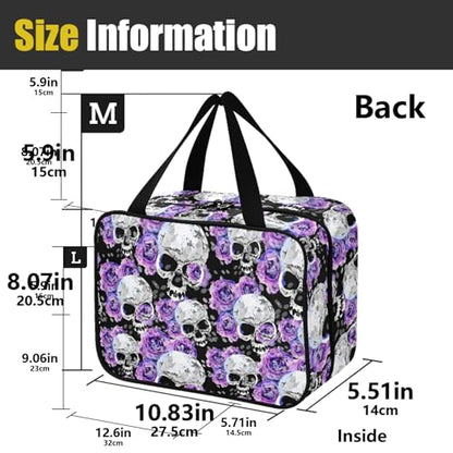 MNSRUU Hanging Toiletry Bags for Women Travel, Gothic Flowers and Skulls Toiletry Organizer Portable Travel Toiletry Bags Clear Wash Bags Makeup Bag Cosmetic Bag - color: Skulls 156