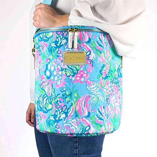 Lilly Pulitzer Insulated Soft Beach Cooler with Adjustable/Removable Strap and Double Zipper Close - color: Aqua La Vista