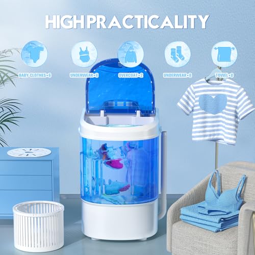 INTERGREAT Portable Washing Machine, 6.6 Lbs Mini Washer Machine Compact, 110V Single Tub Semi-Automatic Portable Laundry Washer Machine for Apartments, RV, Dorms, Traveling, Blue