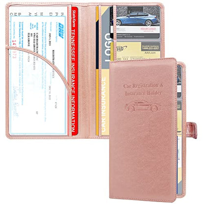 RSAquar Car Registration and Insurance Holder, Leather Car Glove Box Organizer, Cool Car Accessories for ID, Driver's License Cards & Essential Document, Men&Women, Rose Gold - color: Rose Gold