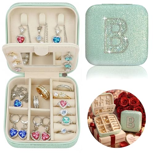 Mothers Day Gift Travel Jewelry Case for Women, Large Jewelry Organizer with Straps, Secure Storage, Better Organization, Gift for Bridesmaid, Daughter, Granddaughter - color: Green B
