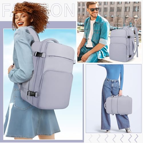 ZOMFELT Travel Backpack for Women Men, Carry On Backpack, TSA 15.6inch Laptop Backpack Flight Approved, Personal Item Travel Bag Nurse Bag Casual Daypack for School Weekender Business Trip, Purple - color: Purple