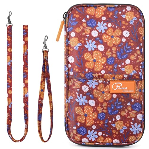 VanFn RFID Travel Passport Wallet, Family Passport Holder, Trip Document Organizer P.Travel Series - color: Pure Flower Orange