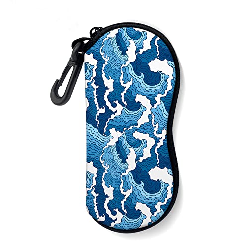 Sunglasses Soft Case with Carabiner Ultra Light Neoprene Zipper Glasses Case - color: Blue Ocean