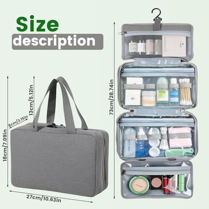 4-Layer Foldable Hanging Toiletry Bag – Large Capacity Travel Organizer with Dry-Wet Separation, Portable Toiletry Kit for 3-5 People (Grey) - color: Grey