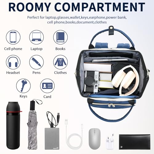 VANKEAN 17 Inch Laptop Backpack for Women Fashion Computer Work Bag, Large Capacity Waterproof Backpack, College Daypack Business Travel, Beige-Haze blue - color: Beige/Haze Blue, size: 17.3 Inch