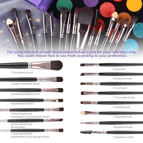 UCANBE Eyeshadow Palette with 15Pcs Brushes Makeup Set, Pigmented 86 Colors Make Up Sets Valentine's Day Gift, Matte Shimmer Glitter Eye Shadow Pallet Highlighter Contour Blush Powder Brush Beauty Kit - color: Palette B + Black Brush