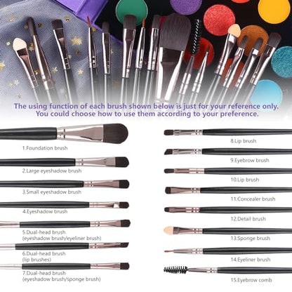UCANBE Eyeshadow Palette with 15Pcs Brushes Makeup Set, Pigmented 86 Colors Make Up Sets Valentine's Day Gift, Matte Shimmer Glitter Eye Shadow Pallet Highlighter Contour Blush Powder Brush Beauty Kit - color: Palette B + Black Brush