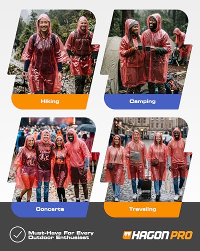 Hagon PRO Disposable Rain Ponchos for Adults (5 Pack) - color: Red (5 Pack)