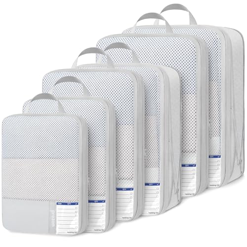 Compression Packing Cubes for Travel, Lightweight Vacation Travel Essentials, Travel Accessories for Suitcase Organizer Bags Set, Durable Luggage Organizer - color: Cream, size: 6 set-EVA