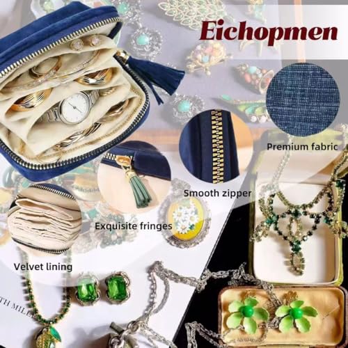 Small Travel Jewelry Case for Women, 6-Layer Velvet Organizer Pouch with Zipper, Anti-Scratch Portable Bag for Bracelets, Rings, Earrings & Necklaces (Ocean Blue) - color: Ocean Blue