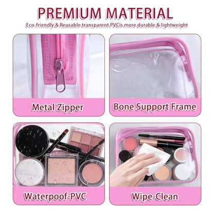 12 Pieces Clear Makeup Bags Bulk, TSA Approved Toiletry Bag PVC Cosmetic Toiletries Pouch with Zipper, Waterproof Vinyl Plastic Organizer Case for Carry-on Travel Essentials (Pink Medium) - color: 12 Medium Pink