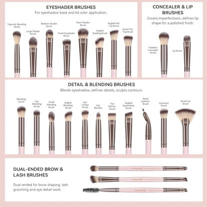 MAANGE 30 Pcs Professional Makeup Brush Set with Travel Case – Kabuki, Foundation, Powder, Blush,Blending& Eyeshadow Brushes, Labeled for Gift-Ready Box,Pink - color: Pink