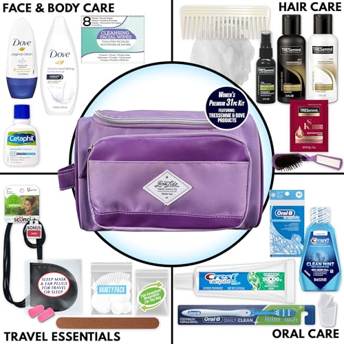 Convenience Kits International Women’s Super Premium 31 PC Travel Kit Featuring: Ensemble of Travel-Size Hair Care Products Plus Face, Body, Oral Care, Travel Essentials in Large Purple Toiletry Bag - style: Super Premium Kit