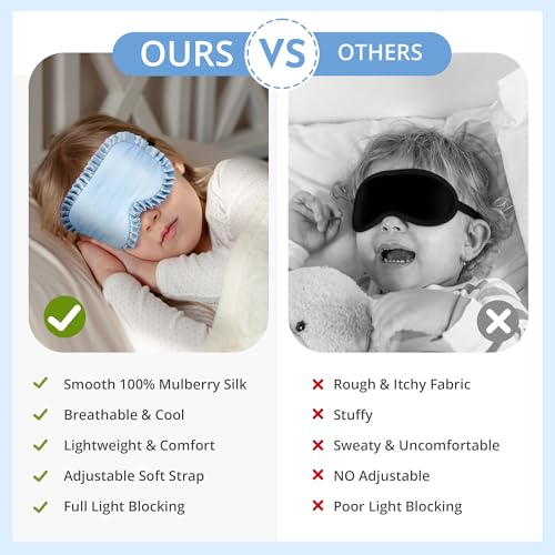 Kids Sleep Mask, 100% Real Mulberry Silk Eye Mask, Sleeping Mask for Kids with Adjustable Elastic Band, Soft & Light Blocking Eye Cover Gift for Boys Girls Teens Age 5+ (Blue) - color: Blue
