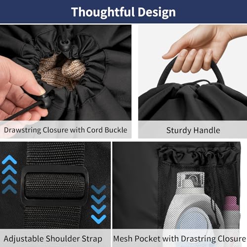 150L Laundry Bag Backpack with 3 Sizes Mesh Wash Bags and Shoulder Straps Foldable Clothes Hamper Bag with Drawstring Closure for College, Apartment, Laundromat（Black） - color: Black