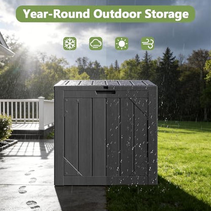 Outdoor Storage Box - 30 Gallon Waterproof Resin Deck Box, Lockable Patio Storage Bench for Package Delivery, Cushions & Garden Tools, UV Resistant (Grey)